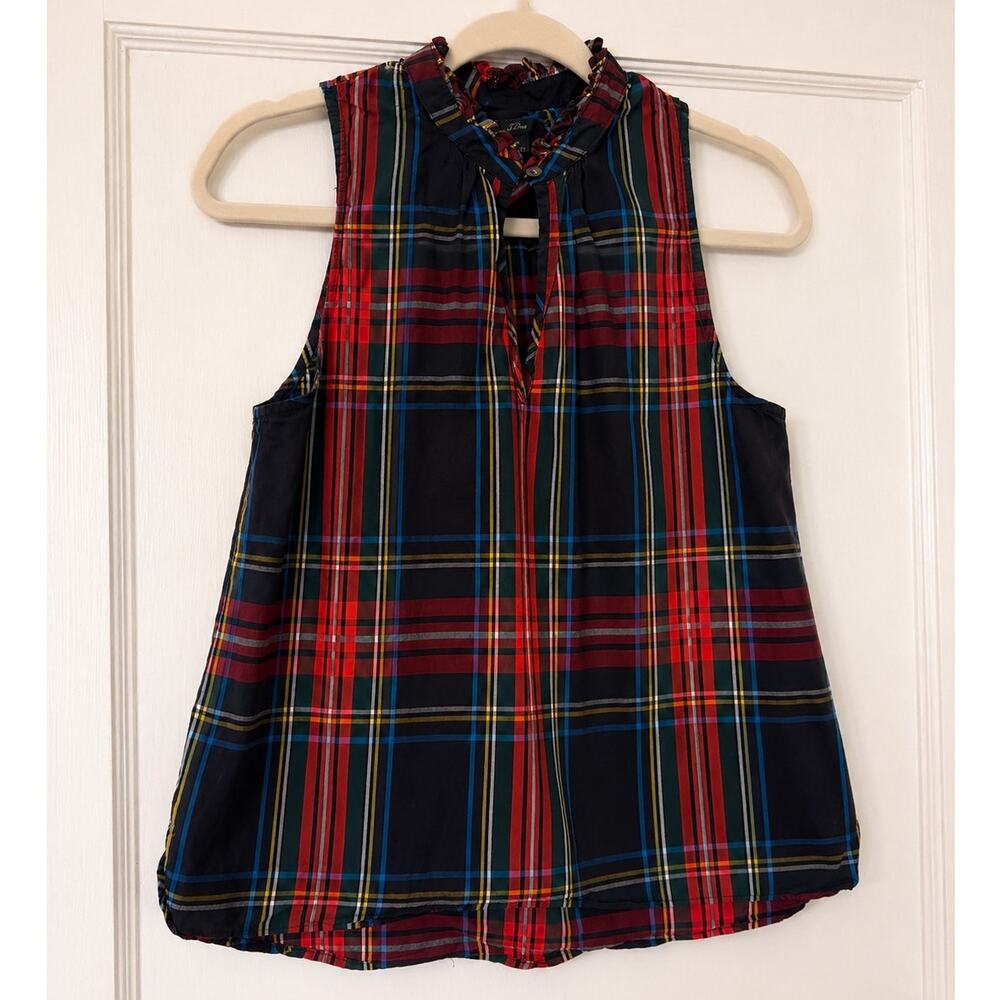 J.Crew Plaid Sleeveless Ruffle Neck Top Tartan Size 4